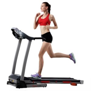 Woman Running On Sunny Health & Fitness Treadmill