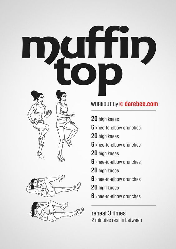 Muffin top workout with high knees and knee to elbow crunches.