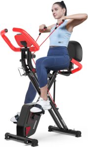 Pooboo's folding exercise bike has a back support that offers semi-recumbent cycling.
